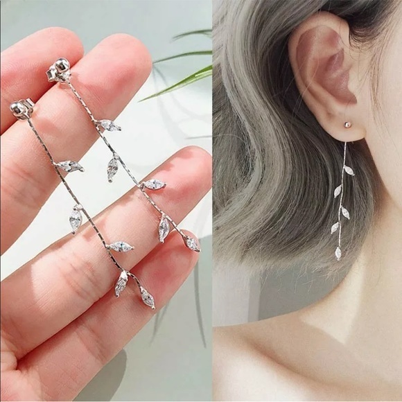 New Silver Long Tassel Leaf Earrings Ear Drop Dangle Chain Women Jewelry Gifts - Picture 1 of 3